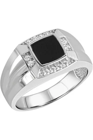 Firetti Fingerring Schmuck Geschenk Silber 925 Silberring Herrenring, mit Achat, Zirkonia (synth) schwarz|silberfarben 19