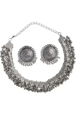 Shining Diva Schmuckset Traditionelle Oxidierte Silber Halskette Schmuck Setmit Fancy Ohrringe (Für Frauen & Mädchen, Modischer Kunstschmuck), Geeignet für alle Anlässe silberfarben