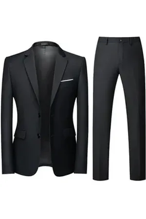 Allthemen Anzug (2 tlg, Sakko & Hose) Herren Anzug Slim Fit Einreihig Businessanzug mit 2 Knöpfen schwarz 52