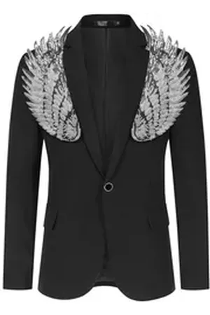 Allthemen Sakko Herren Sakko mit Pailletten Smokingjacke Glitzer Bunt Blazer für Party silberfarben 54