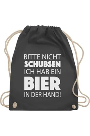 Shirtracer Turnbeutel Bitte nicht schubsen ich hab ein Bier in der Hand! weiß, Sprüche Statement mit Spruch grau