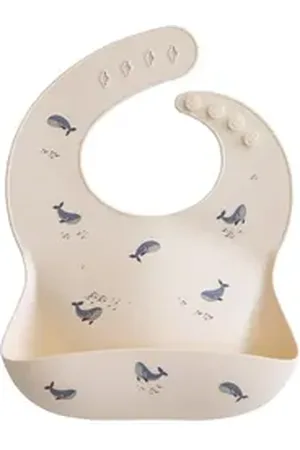 Mushie Lätzchen Whales, mit Auffangschale, Beige, abwaschbar, mit verstellbarer Passform beige