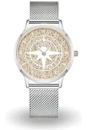 DUR Uhr Schmuck: Uhr 40er "Kompass" mit Strandsand, matt, Mesh Band Edelst
