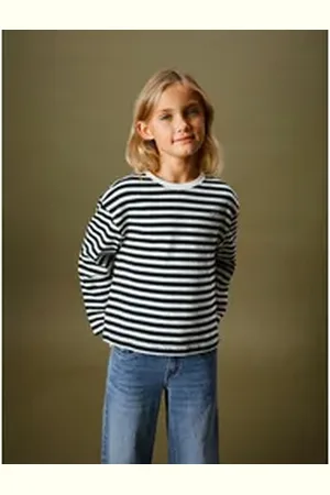 NAME IT Langarmshirt Gestreiftes Langarmshirt mit Print Rundhals Longsleeve (1-tlg) NKFSIMMA LS NREG TOP beige|schwarz 146-152