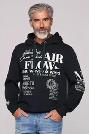 Camp David Kapuzensweatshirt mit Rippbündchen blau L