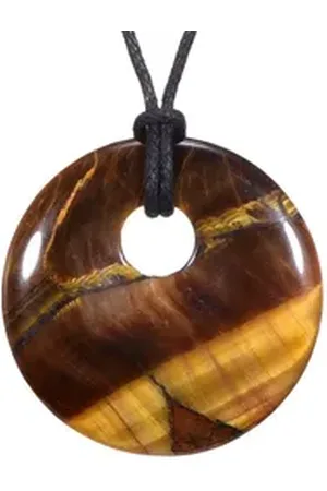 Morella Kette mit Anhänger Halskette 80 cm Donut Steinscheibe Anhänger (1-tlg), Damenkette mit Edelstein, Chakra, im Samtbeutel braun
