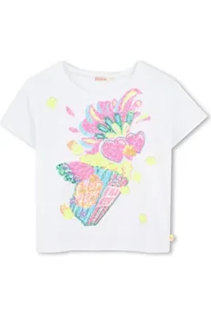 Billieblush T-Shirt weiß mit buntem Popcornmotiv aus Pailletten 5 Jahre (104-110)