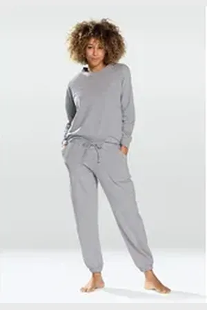 DKaren Freizeitanzug Damen Hausanzug Jogginganzug Baumwolle (2-tlg., Sweatshirt & Hose) grau XXL-44
