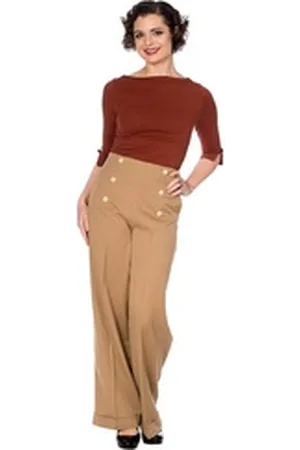Banned Retro Marlene-Hose Retro Adventures Ahead Tan Braun Vintage Trousers 40er Jahre Stil braun XXL