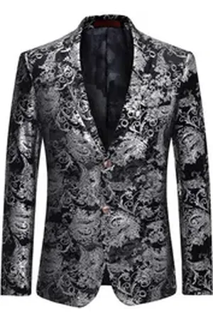 Allthemen Sakko Herren 2 Knöpfe Pailletten Blazer für Party silberfarben 50