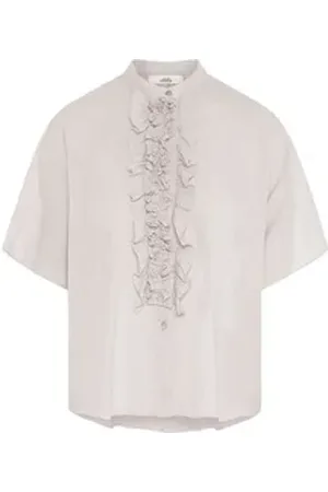 0039 Italy Kurzarmbluse Bluse DAISY aus Leinen beige S