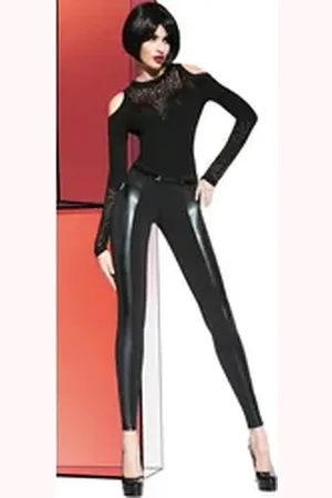 Basbleu Leggings Wetlook Damenhose Hose Damen Leder-Look schwarz M (36/38)