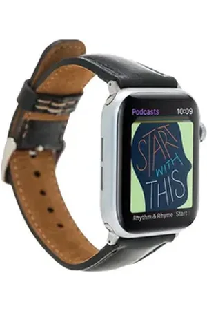 Burkley Smartwatch-Armband Exklusives Vintage Lederarmband, Handmade Stil 22 schwarz