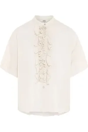 0039 Italy Kurzarmbluse Bluse DAISY aus Leinen weiß L
