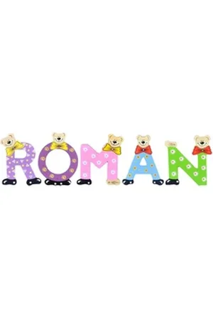 Playshoes Deko-Buchstaben (Set, 5 St), Kinder Holz-Buchstaben Namen-Set "ROMAN" in bunten Farben bunt