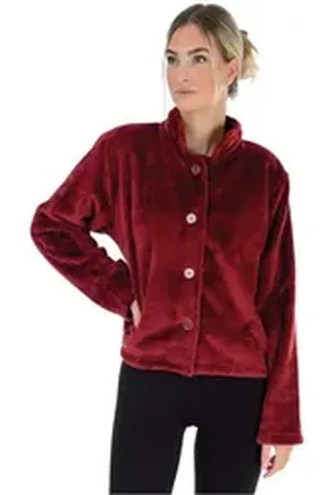 WeWo fashion Damenbademantel 6603, Kurzform, Kunstfaser, Stehkragen, Knöpfe, unübertroffen kuschelig rot 48 | 61 cm