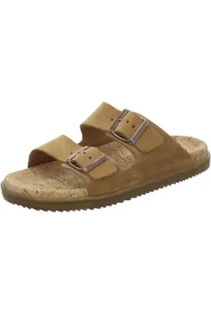 Afs 240084 Zweischnaller Pantolette für Damen mit Fußbett, bequeme Sandalen aus Leder braun 39 EU