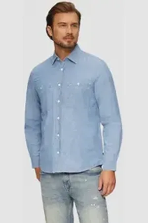 QS by s.Oliver Langarmhemd Regular Fit: Baumwollhemd aus Chambray blau XL