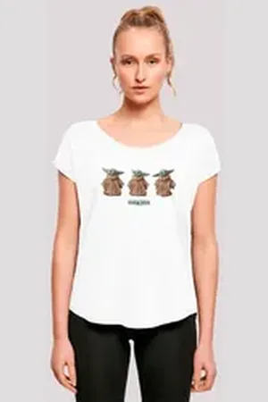 F4NT4STIC T-Shirt Star Wars The Mandalorian Baby Yoda Damen,Premium Merch,Lang,Longshirt,Bedruckt weiß 4XL