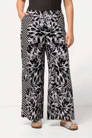 Ulla Popken Funktionshose Palazzohose weites Bein floraler Druck Elastikbund schwarz 42/44