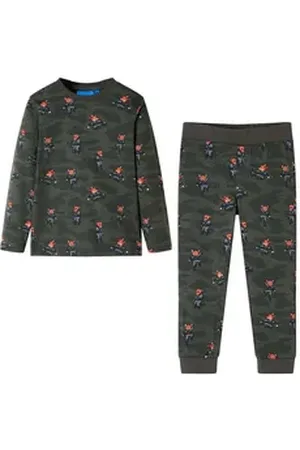 vidaXL Pyjama Kinderpyjama mit Langen Ärmeln Khaki 140 grün 140 (9-10 J)
