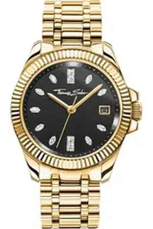 Thomas Sabo Quarzuhr DIVINE WA0431-291-207-33 mm, Armbanduhr, Damenuhr, Edelstahlarmband, analog, Tag, Zirkonia (synth) goldfarben