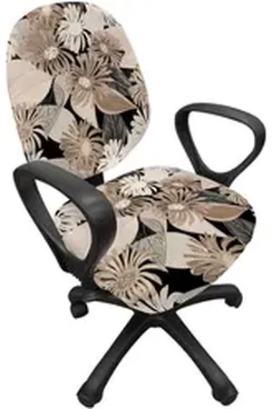 Abakuhaus Bürostuhlhusse dekorative Schutzhülle aus Stretchgewebe, Blumen Vintage Pflanze Weich Farbe schwarz