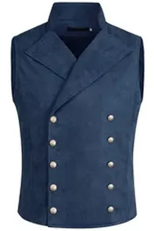 Allthemen Anzugweste Herrenweste mit Stehkragen Zweireihig Anzugweste Slim Fit blau 52