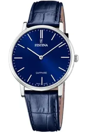Festina Quarzuhr Swiss Made Collection F20012/3, Armbanduhr, Herrenuhr, Damenuhr, Lederband, Saphirglas, Swiss Made blau