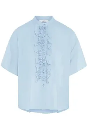 0039 Italy Kurzarmbluse Bluse DAISY aus Leinen blau S