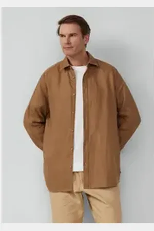 QS by s.Oliver Langarmhemd Regular Fit: Hemd aus Leinen mit Button-Down-Kragen braun 3XT