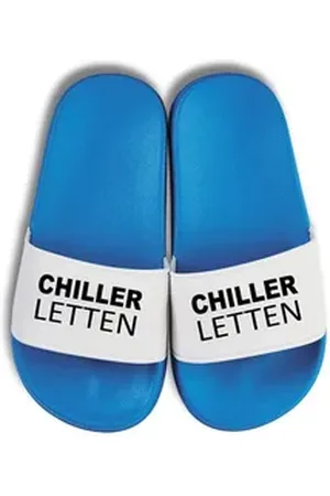 Youth Designz Kinder Badelatschen "Chiller Letten" Fun-Print lustig Geschenk Badeschuh mit witzigen Aufdruck für Kinder Statement blau 30