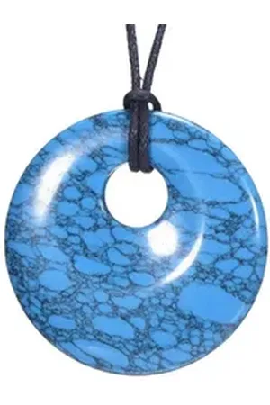 Morella Kette mit Anhänger Halskette 80 cm Donut Steinscheibe Anhänger (1-tlg), Damenkette mit Edelstein, Chakra, im Samtbeutel blau