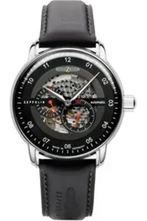 Zeppelin Automatikuhr New Captain ́s Line 8664-2, Mechanische Uhr, Armbanduhr, Herrenuhr, Lederarmband, Made in Germany schwarz