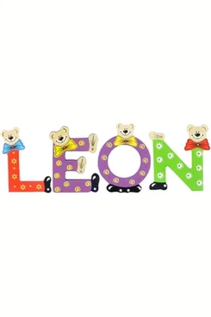 Playshoes Deko-Buchstaben (Set, 4 St), Kinder Holz-Buchstaben Namen-Set "LEON" in bunten Farben bunt