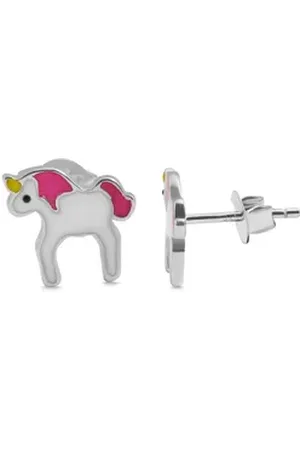 Akzent Ohrring-Set Eyla 925/- Echt Silber Mädchenohrstecker, farbiges Einhorn, (Paar), Mädchen Ohrring silberfarben