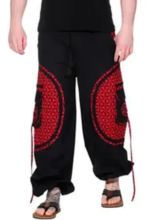 Kunst und Magie Haremshose KUNST&MAGIE trendige Baggyhose bunte Lebensblume Hippiehose Cargo Hose rot|schwarz XXL