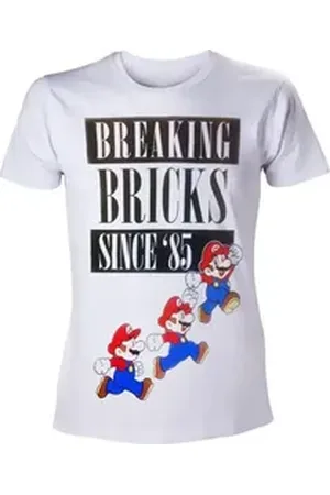 Super Mario T-Shirt T-Shirt breaking bricks since 1985 Erwachsene + Jugendliche Gr. S L XL weiß S