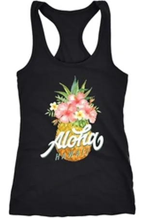 Neverless Tanktop Damen Tank-Top Ananas Aloha Hawaii Blumen Pineapple Tropical Summer Jungle Paradise Hummingbird Racerback Slim Fit tailliert Baumwolle ® schwarz XXL