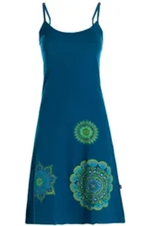 Vishes Sommerkleid Damen Sommer-Kleider Mini-Kleid Jersey-Kleid Spagettiträger-Kleid Goa, Hippie, Retro Style blau 34