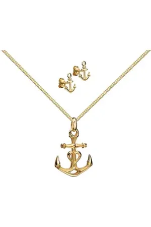 JEVELION Schmuckset Anhänger Anker mit 2x Ohrstecker 333 Gold - Made in Germany (Goldanhänger + Gold-Ohrschmuck, für Damen und Mädchen), Mit Kette vergoldet- Länge wählbar 36 - 70 cm oder ohne Kette.