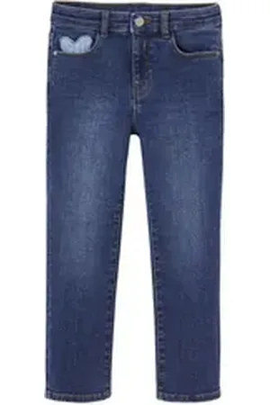 Vertbaudet 7/8-Caprijeans Mädchen Slim-Jeans, Hüftweite REGULAR blau 140