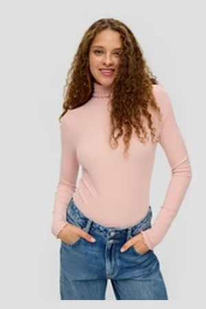 QS by s.Oliver Langarmshirt Geripptes Longsleeve aus Modalmix Bogenkante M