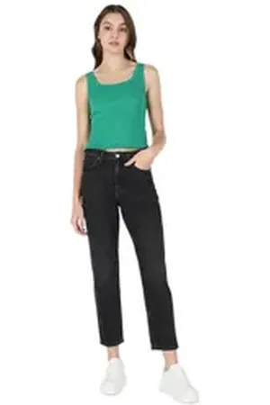 Colins Girlfriend-Jeans 891 Maya Slim Fit Mid Waist Tapered Leg Schwarze Damen-Jeanshose 25-28
