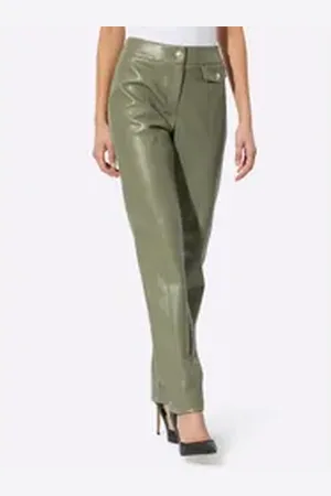 CRÉATION L Jerseyhose Lederimitathose Innenbeinlänge ca. 77 cm grün 40