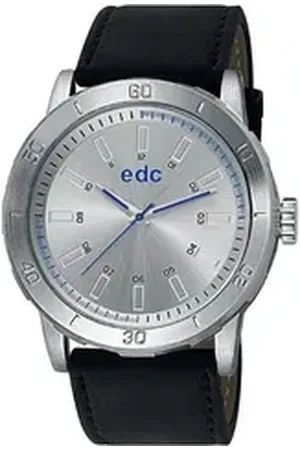ESPRIT Edc by Quarzuhr Genuine Star Midnight black, silver, aus Edelstahl, Lederband, Schwarz, Silber, Dornschließe