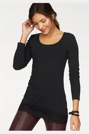 AJC Longshirt Langarm, figurbetonter Schnitt, unifarben, Rundhalsausschnitt schwarz 32