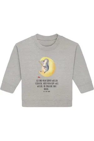 Mr. & Mrs. Panda Longpullover Pinguin Mond 6. - 12. Monat - Heather Grey - Geschenk, erschöpft, Bab (1-tlg) grau 6. - 12. Monat
