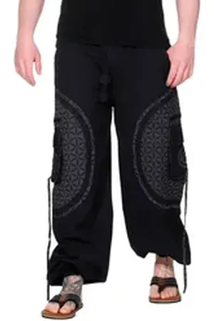 Kunst und Magie Haremshose KUNST&MAGIE trendige Baggyhose bunte Lebensblume Hippiehose Cargo Hose grau|schwarz 4XL