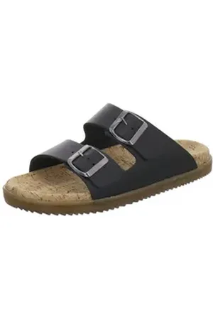 Afs 240023 Zweischnaller Pantolette für Damen mit Fußbett, bequeme Sandalen aus Leder schwarz 37 EU